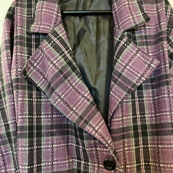 Purple Plaid Trench Coat - Picture 3 of 10